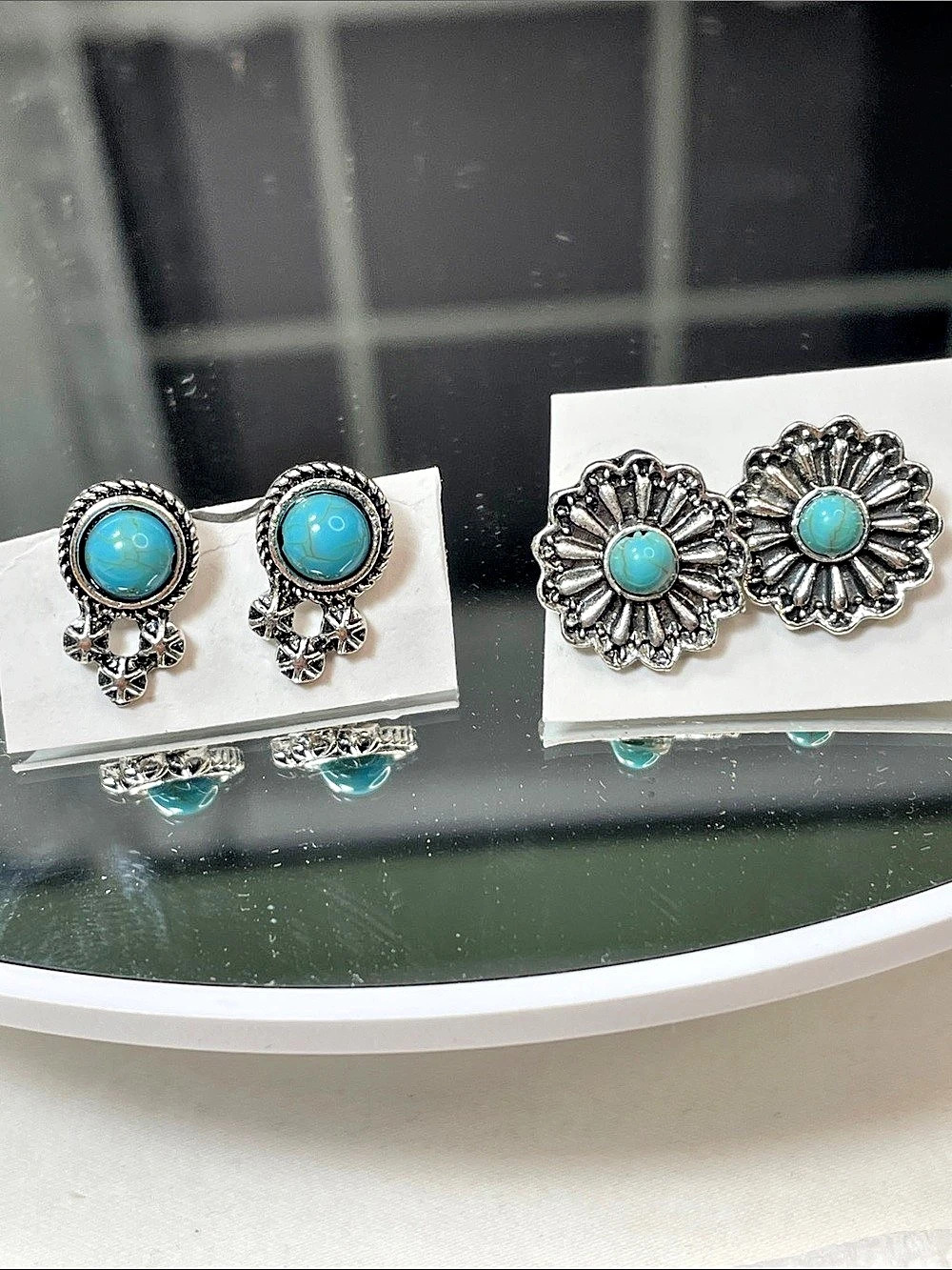 Turquoise Colored Stud Earring Set. New